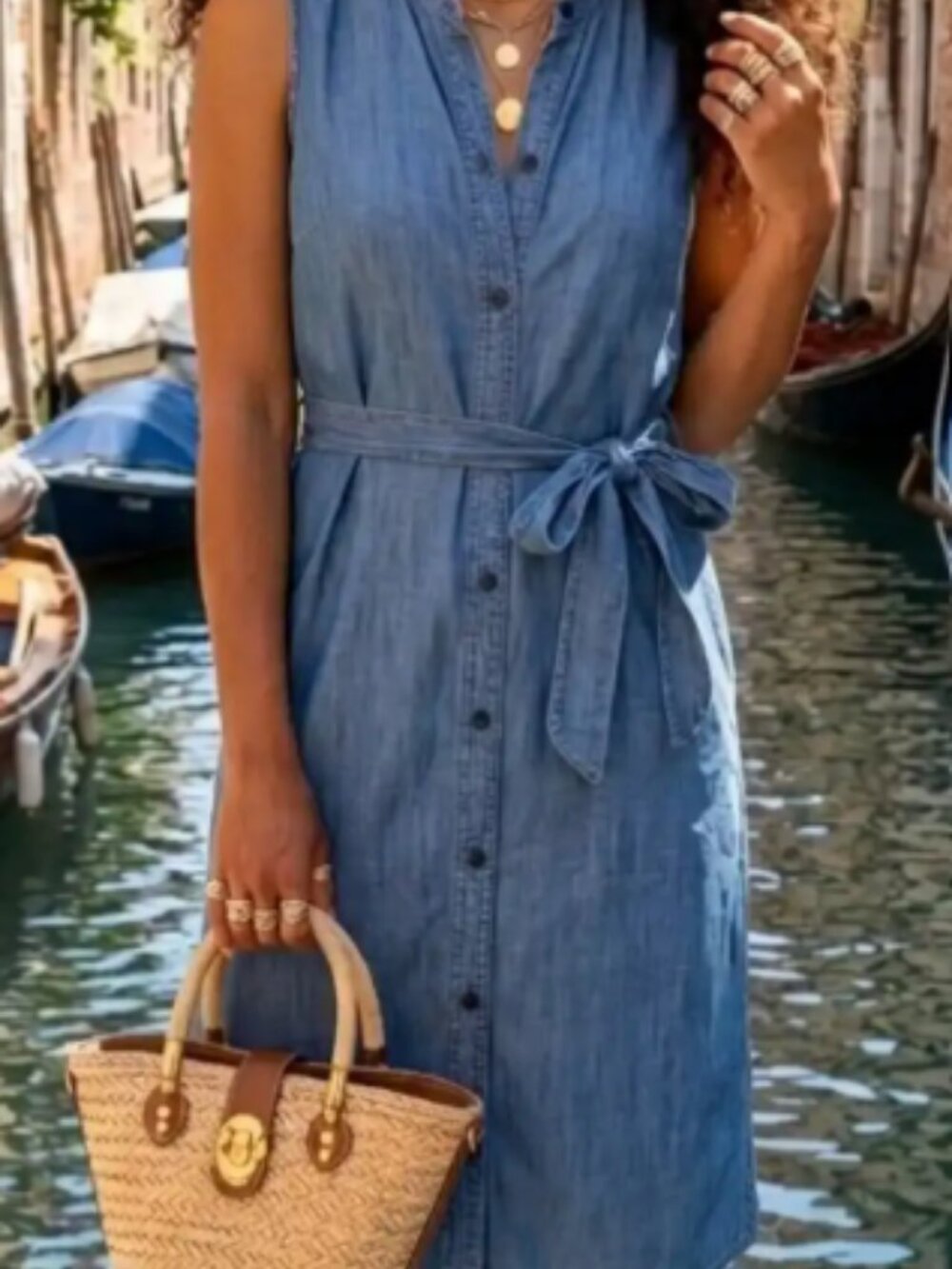 J. Crew Sleeveless Chambray Button-Front Midi Dress - Blue